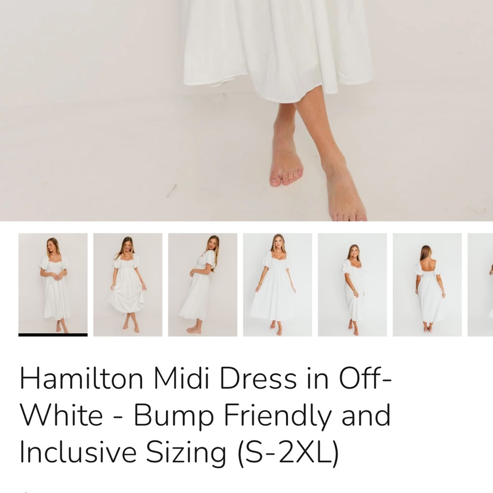 Off-White Midi Dress with Puff Sleeves - Picture 3 of 3